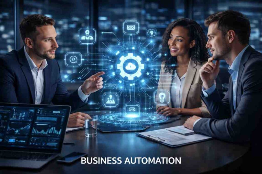 Business automation system streamlining workflows, data processing, and enterprise operations