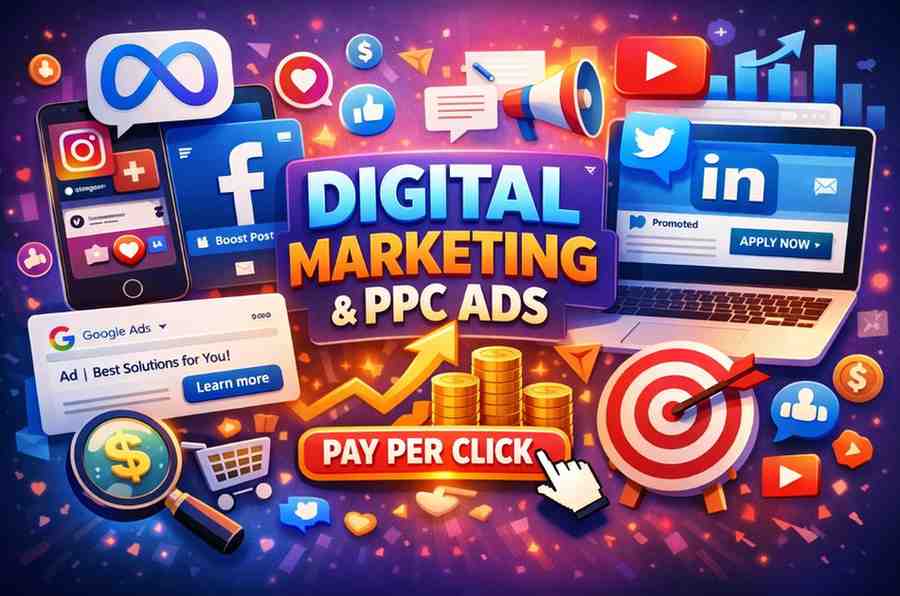 Pay-per-click advertising dashboard displaying keyword bids, conversion tracking, and campaign performance analytics