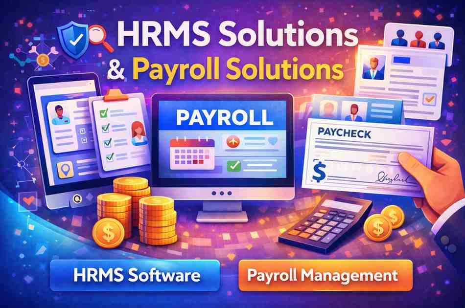 Dashboard view of payroll and HRMS software managing employee records, attendance, and salary processing.
