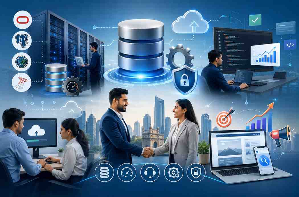 Enterprise database production support services with database monitoring, performance optimization, application support, cloud infrastructure, and secure enterprise IT operations.