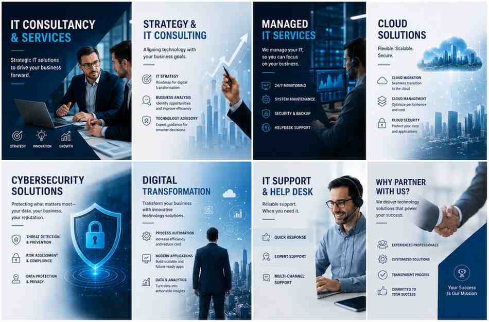 Professional IT consultancy services helping businesses improve technology infrastructure, cybersecurity, cloud solutions, and digital transformation strategies.