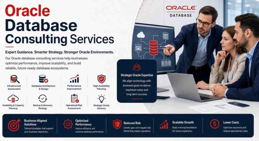 Oracle Database Consulting Services for performance optimization, infrastructure management, database scalability, security, and enterprise operational support.
