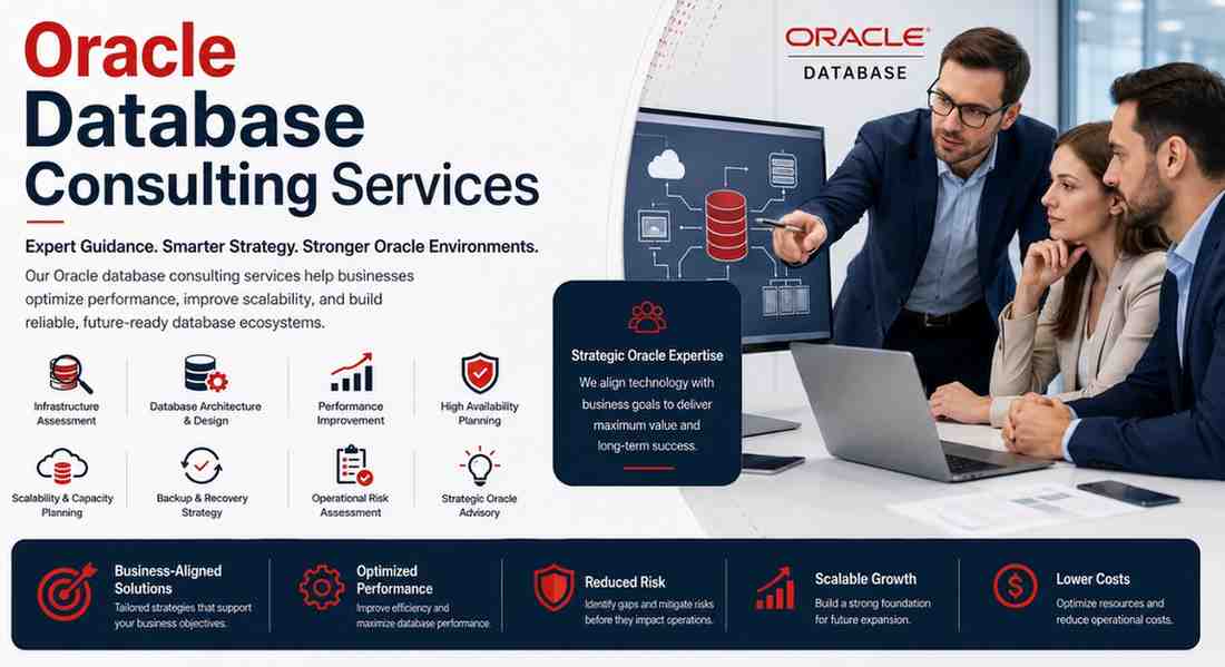 Oracle Database Consulting Services for performance optimization, infrastructure management, database scalability, security, and enterprise operational support.