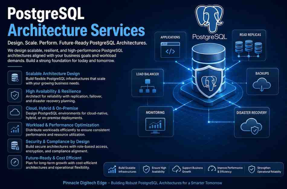 PostgreSQL architecture services for designing scalable, high-availability, and production-ready database infrastructure optimized for enterprise workloads.