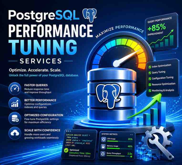 Expert PostgreSQL Performance Tuning Services to improve query execution speed and optimize production database workload