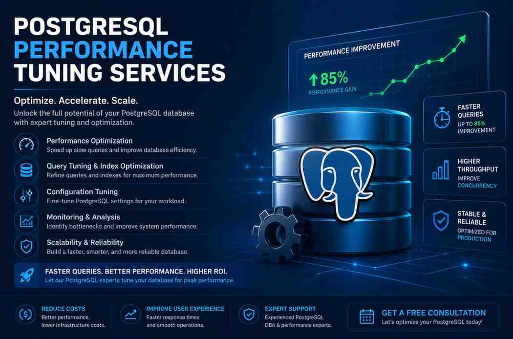 PostgreSQL Performance Tuning Services for optimizing slow queries, workload efficiency, and production database scalability