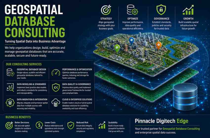 Geospatial Database Consulting services for spatial data architecture, governance, database optimization, and GIS strategy