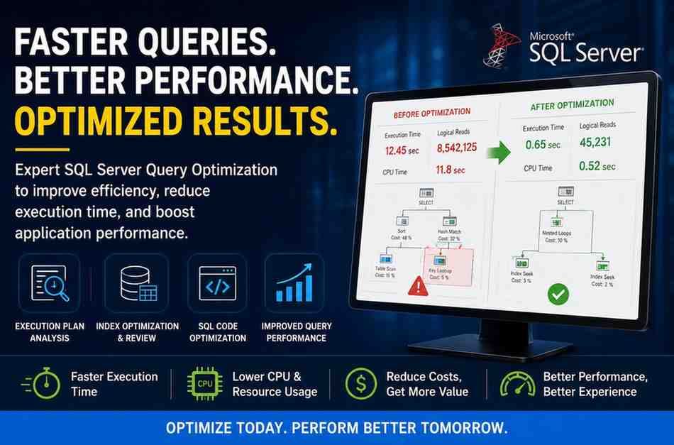 SQL Server Query Optimization Services helping improve query performance, reduce execution times, and optimize database efficiency.