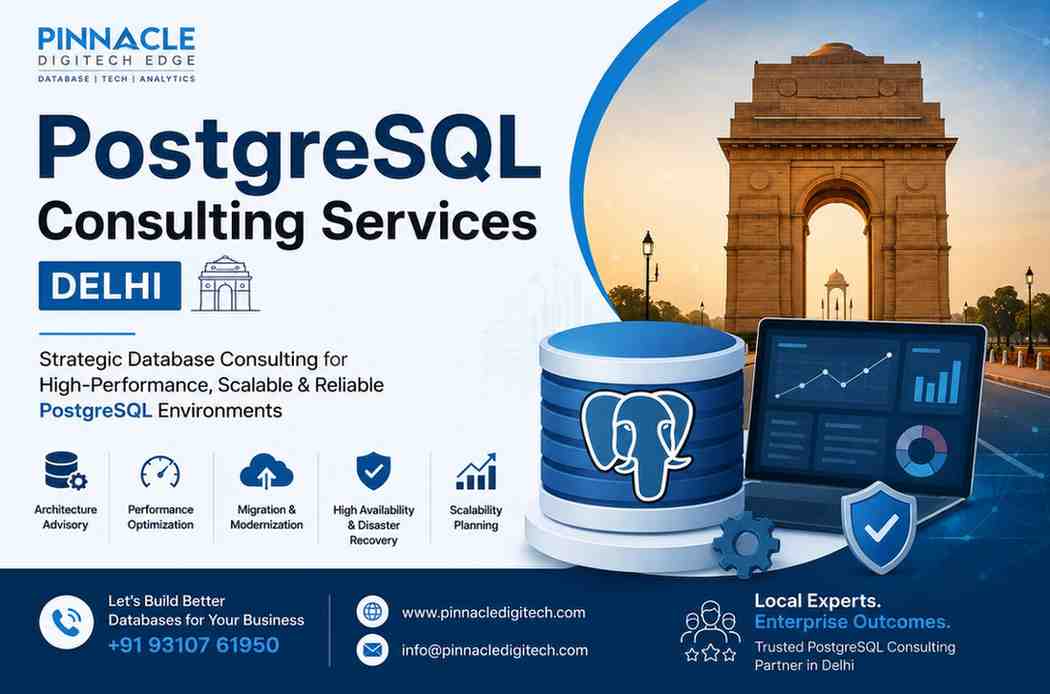 PostgreSQL Consulting Services Delhi helping businesses with database architecture reviews, scalability planning, modernization, and high availability strategies.